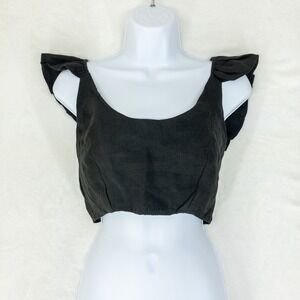 Karina Grimaldi Mattie Crop Top Womens Small Black Ruffle Sleeve Linen New